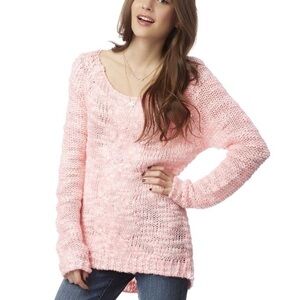 Aeropostale Women’s Cable Knit Pullover Sweater. White/Pink Loose Knit. Sz M